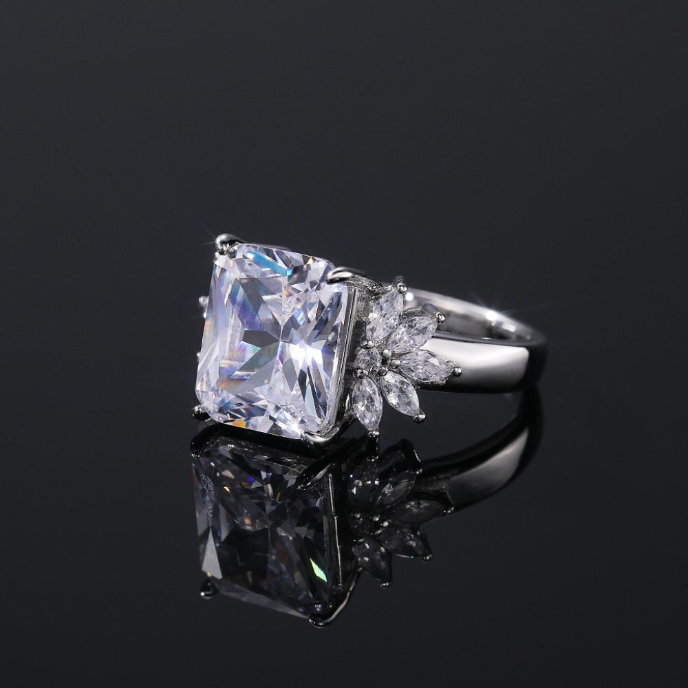 😍Crystal Clear Large Pure Rectangle Zircon Wedding Rings for Women, L129 - Picture 6 of 7